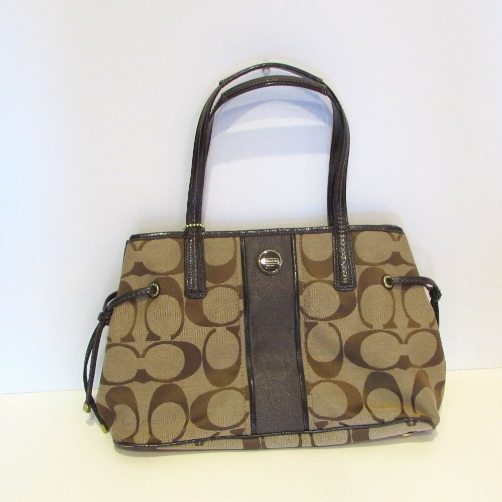 Coach Women's Canvas Bag - Brown/Black- Leather Handles